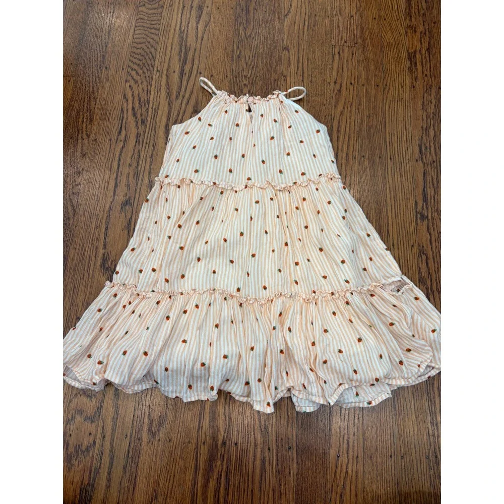 Tucker + Tate Girls Pink Stripe Strawberry Embroidered Tiered Halter Dress 6